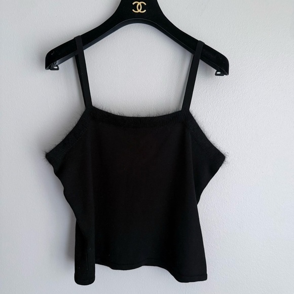 Vtg 90s Y2K 111 State angora trim square neck silk knit sweater top black - Picture 1 of 4